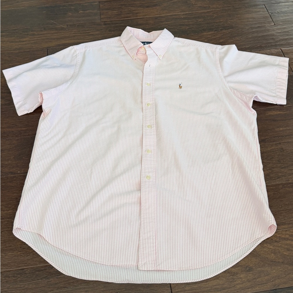 Ralph Lauren Men’s Classic Fit Cotton Striped Button-Down Shirt Pink White XL